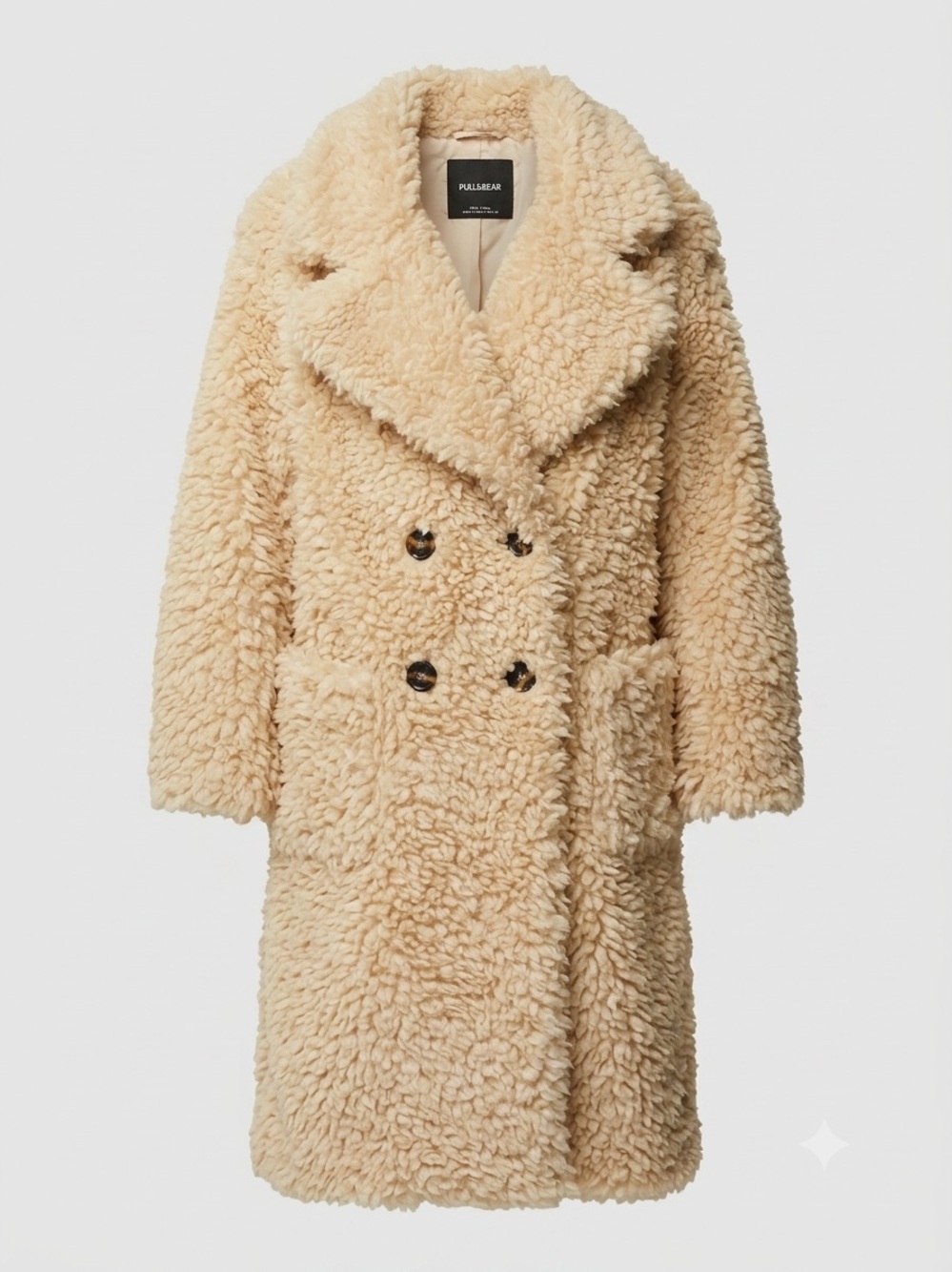 Pull&Bear Beige Plush Teddy Double-Breasted Coat